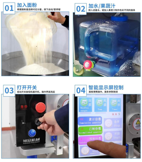 01加入面粉 → 02加水/果蔬汁 → 03打开开关 → 04智能显示控制.png