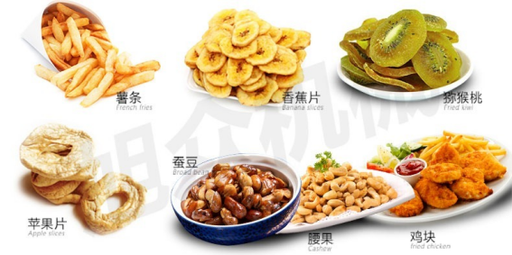 香蕉片、苹果片、猕猴桃、秋葵、蚕豆、花生、鸡块等均可加工.png